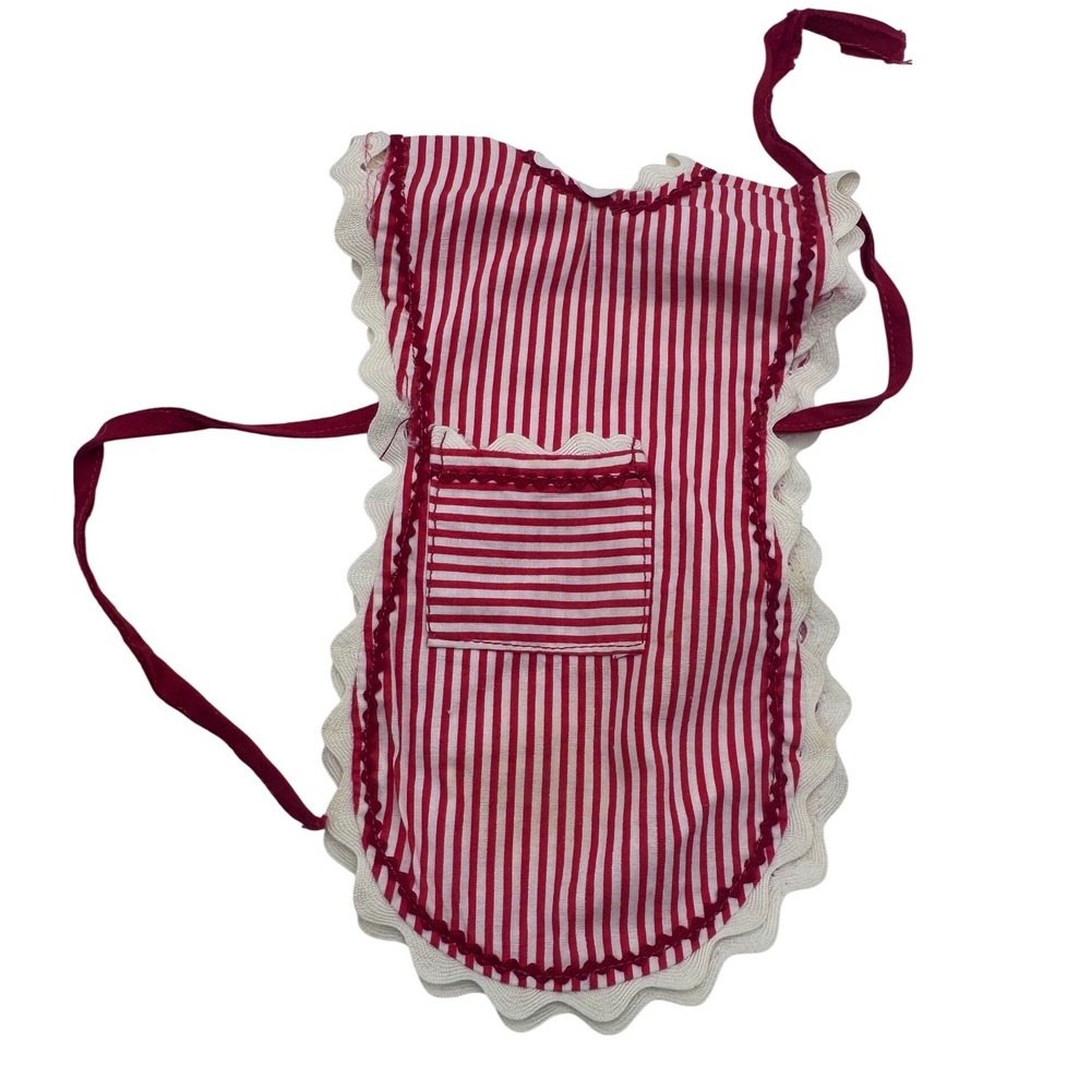 Vintage Barbie Doll Red White Striped Apron Dress Outfit Mod Cottagecore
